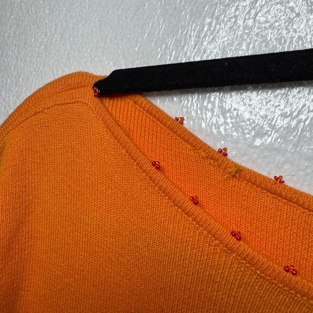 Anthropologie Womens Sz XL Orange Pink Beaded Fringe Top Y2K Vintage 3/4 Sleeve - Picture 10 of 11